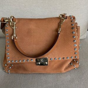 Carolina Herrera Tan Suede Leather BARET Bag-RARE